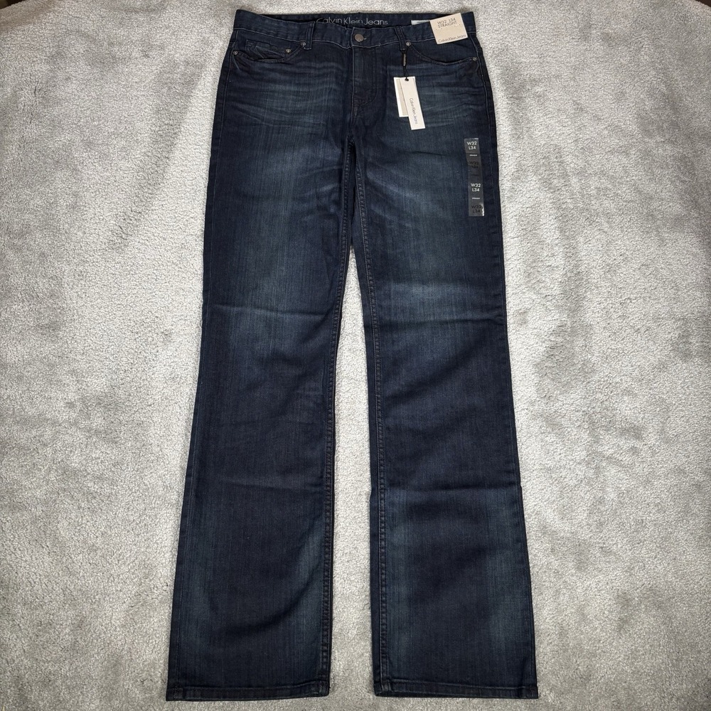 Calvin Klein Jeans Mens 34x34 (Tag 32x34) Osaka Straight Dark Blue Denim NWT